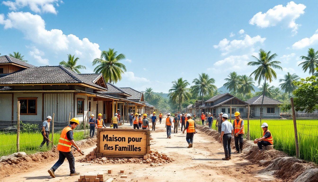 the evnspc announces the start of construction of 15 housing units aimed at improving the living conditions of underprivileged families in Vietnam. a strong commitment to social development and access to decent housing.